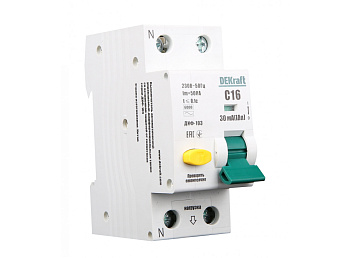 Dekraft Автоматический выключатель дифференциального тока (АВДТ) 1Р+N 16А 30мА тип AC х-ка С ДИФ-103 6кА 16204DEK