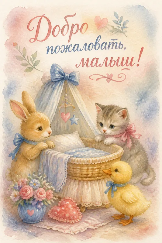 Готовые открытки с рождением ребёнка — открытка 2
