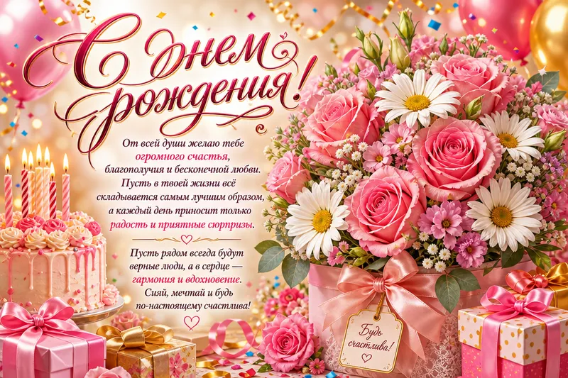 Готовые открытки с днем рождения женщине — открытка 6