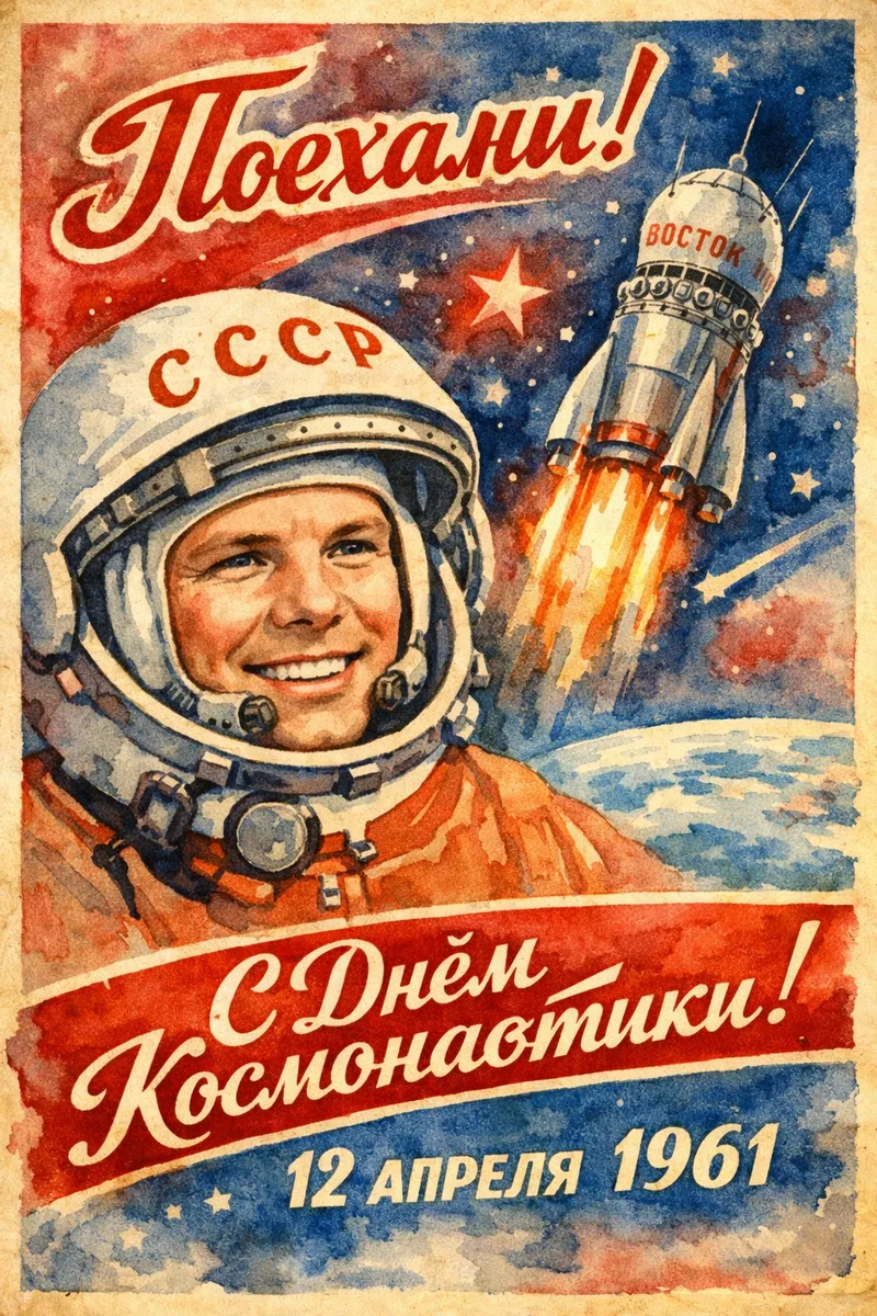 Готовые открытки ко Дню космонавтики — открытка 8