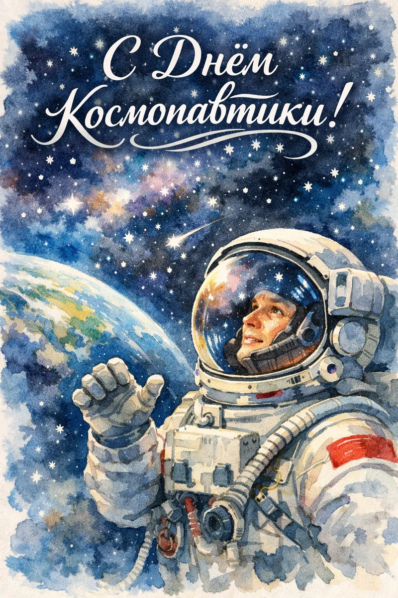 Готовые открытки ко Дню космонавтики — открытка 3