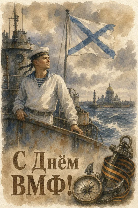 Готовые открытки с Днём ВМФ России — открытка 9