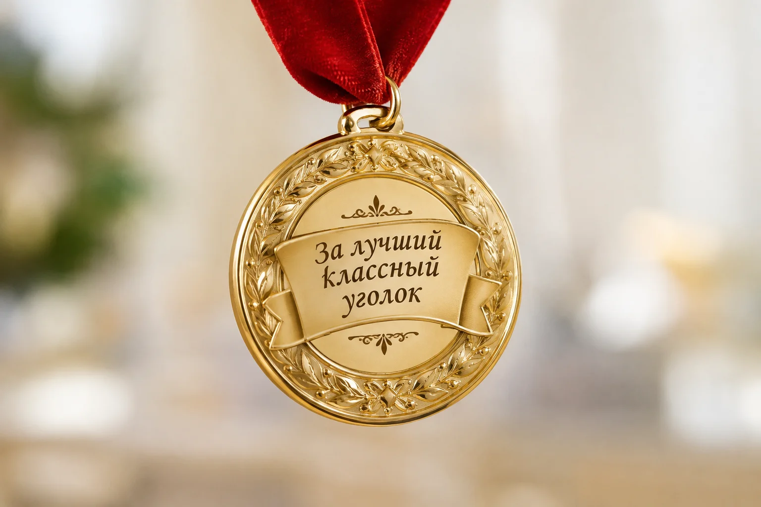 Изображение золотой медали с рельефным узором по краю. В центре медали находитс…