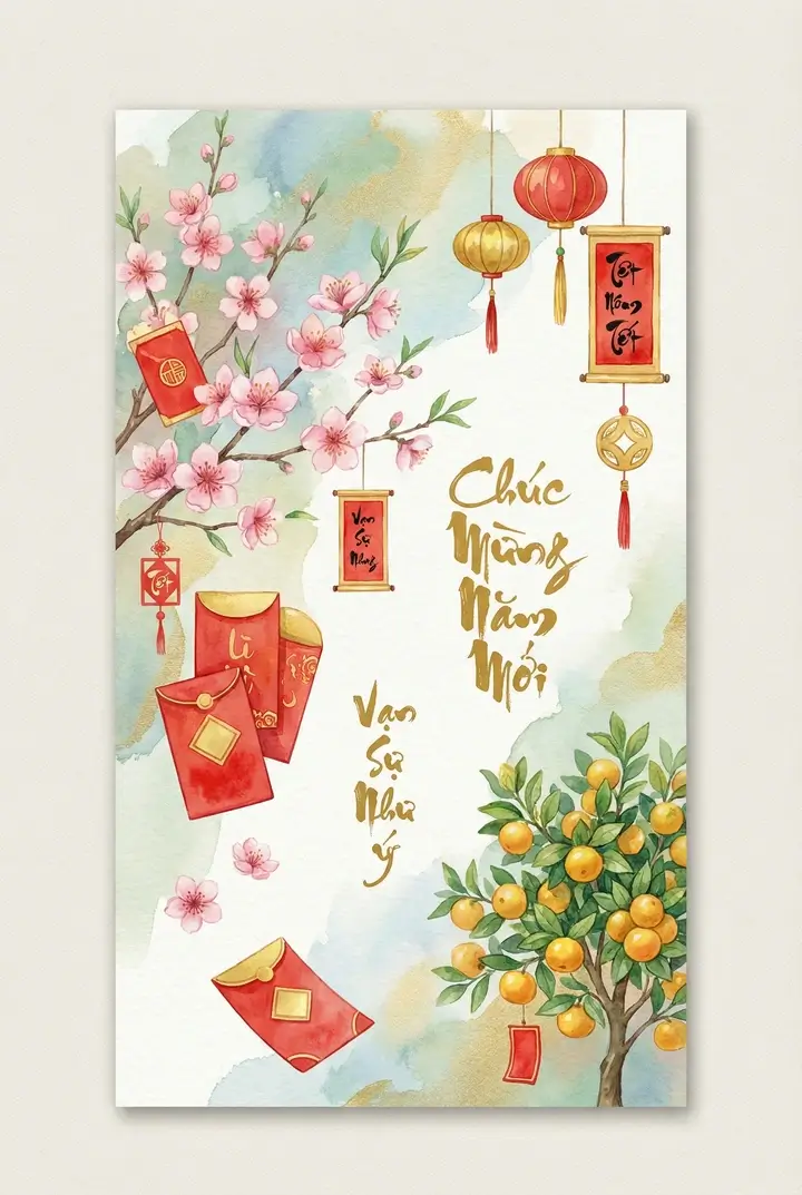 Поздравительные открытки на Тет