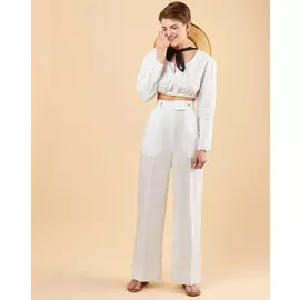 Брюки изо льна с завышенной талией L