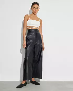 Брюки-кюлоты кожаные с контрастной отстрочкой