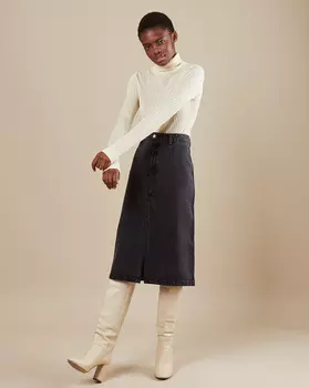 Джинсовая юбка миди с разрезом L