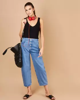 Джинсы широкие на пуговицах S