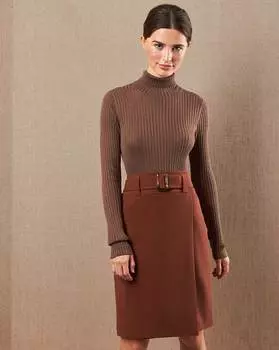 Юбка на запах с поясом (Коричневый)