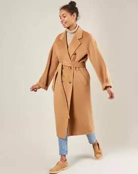 Пальто двубортное на поясе c шёлком One size