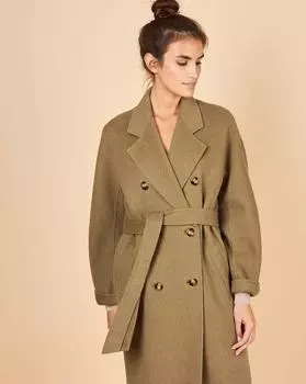Пальто двубортное на поясе One size