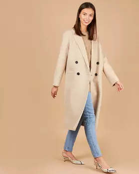 Пальто двубортное с фигурным воротником S