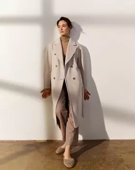 Пальто двубортное с поясом