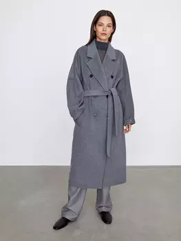 Пальто двубортное с поясом