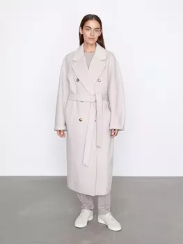 Пальто двубортное с поясом