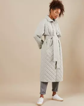 Пальто стёганое с поясом M