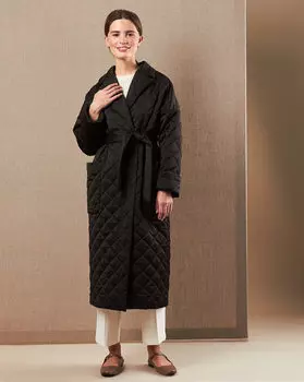 Пальто стёганое с поясом XXS