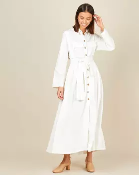 Платье-рубашка макси с карманами XS