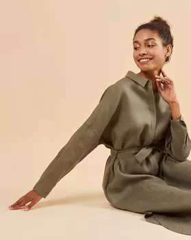 Платье-рубашка на поясе One size