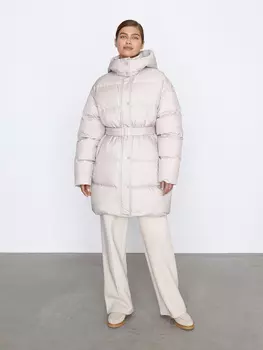 Пуховик длинный с поясом