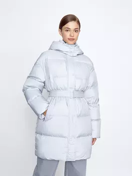 Пуховик длинный с поясом