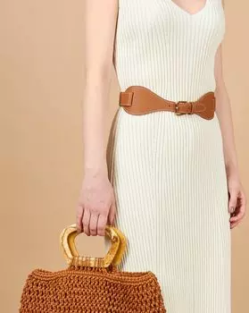 Ремень-корсет из кожи с квадратной пряжкой One size