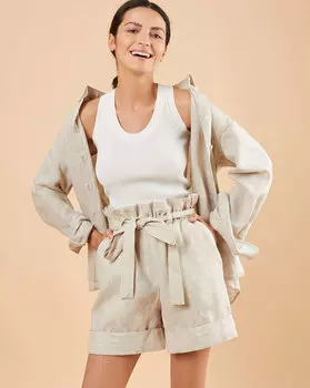 Шорты с кантом льняные XS