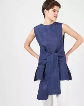 Топ с завязками изо льна в клетку One size