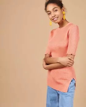 Удлиненный джемпер с коротким рукавом M