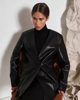 Жакет без воротника из Эко кожи (Черный)