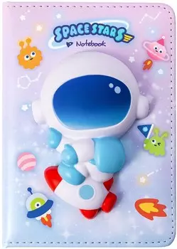 Блокнот со сквишем Space Stars: Космонавт на ракете фиолетовый (формат A6)