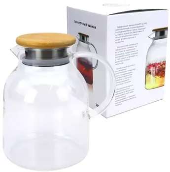 Чайник заварочный с бамбуковой крышкой и ситечком (1600 мл / стекло)