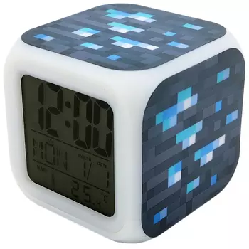 Часы-будильник Minecraft: Блок алмазной руды (пиксельные с подсветкой)