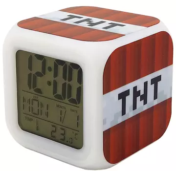 Часы-будильник Minecraft: Блок ТНТ взрывчатки (пиксельные с подсветкой)