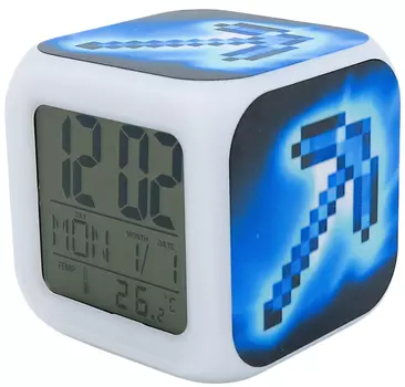 Часы-будильник Minecraft: Кирка (пиксельные с подсветкой)