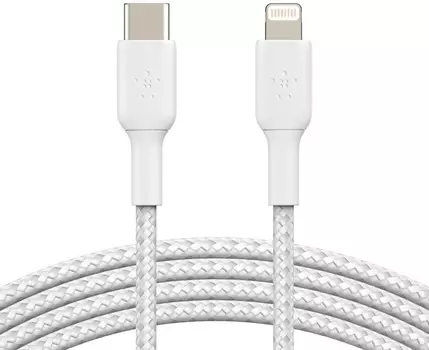 Кабель Belkin BOOST CHARGE USB-C/Lightning, в оплетке, 1м (белый) (CAA004bt1MWH)