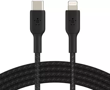 Кабель Belkin BOOST CHARGE USB-C/Lightning, в оплетке, 1м (черный) (CAA004bt1MBK)