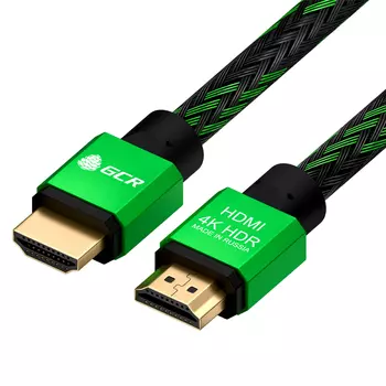 Кабель GCR HDMI 2.0 нейлон 0,3 м Ultra HD 4K 3D 18 Гбит/с (зелёный) (GCR-52288)