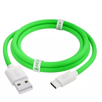 Кабель GCR QC TypeC быстрая зарядка 1.5 м (зеленый TPE, белые коннекторы) (GCR-52495)