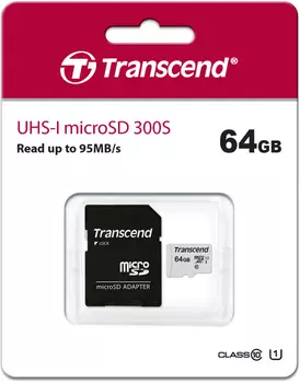 Карта памяти Transcend microSDXC 64GB Class 10 UHS-I U1 R95 (с адаптером SD)