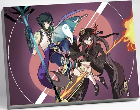 Картина по номерам Genshin Impact: Ху Тао и Сяо. 28 цветов (30 x 40 см)