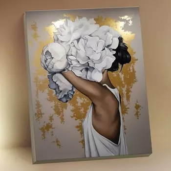 Картина по номерам с поталью Девушка С Пионами 17 Цветов (40 х 50 см)
