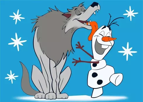 Картины по номерам Русская Живопись: Серия Холодное сердце – Волк и Олаф (15х21 см)