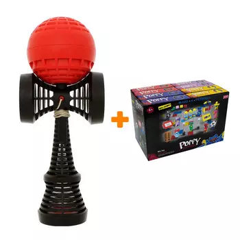 Кендама Catchy Air чёрный/красный + Конструктор Huggy Wuggy 33 детали Набор