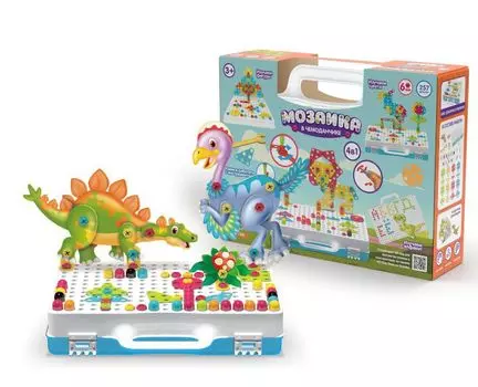 Конструктор Мозаика в чемоданчике 4в1: Динозавры