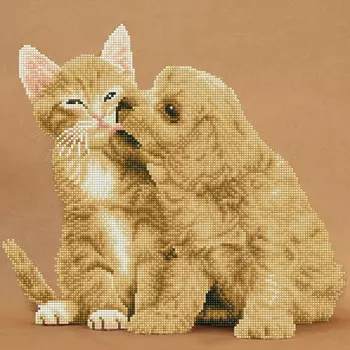Кристальная мозаика Котёнок и щенок (42х42см)