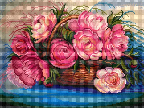 Кристальная мозаика Пионы в лукошке (30х40см)