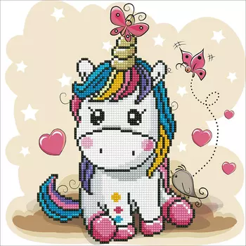 Кристальная мозаика Радужный единорог (30х30см)