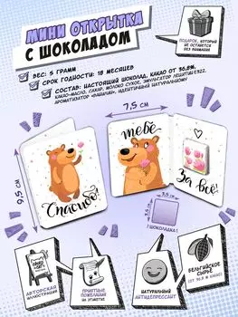 Мини открытка с шоколадом Спасибо (5 г)