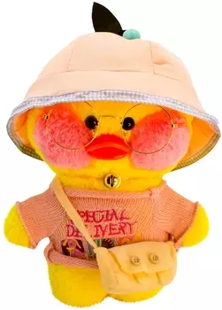 Мягкая игрушка Lalafanfan Duck в розовой панаме желтая (30 см)